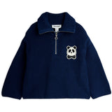 Mini Rodini Blue Panda Patch Chunky Strik Half Zip Sweater