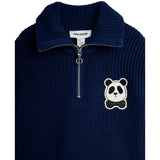 Mini Rodini Blue Panda Patch Chunky Strik Half Zip Sweater