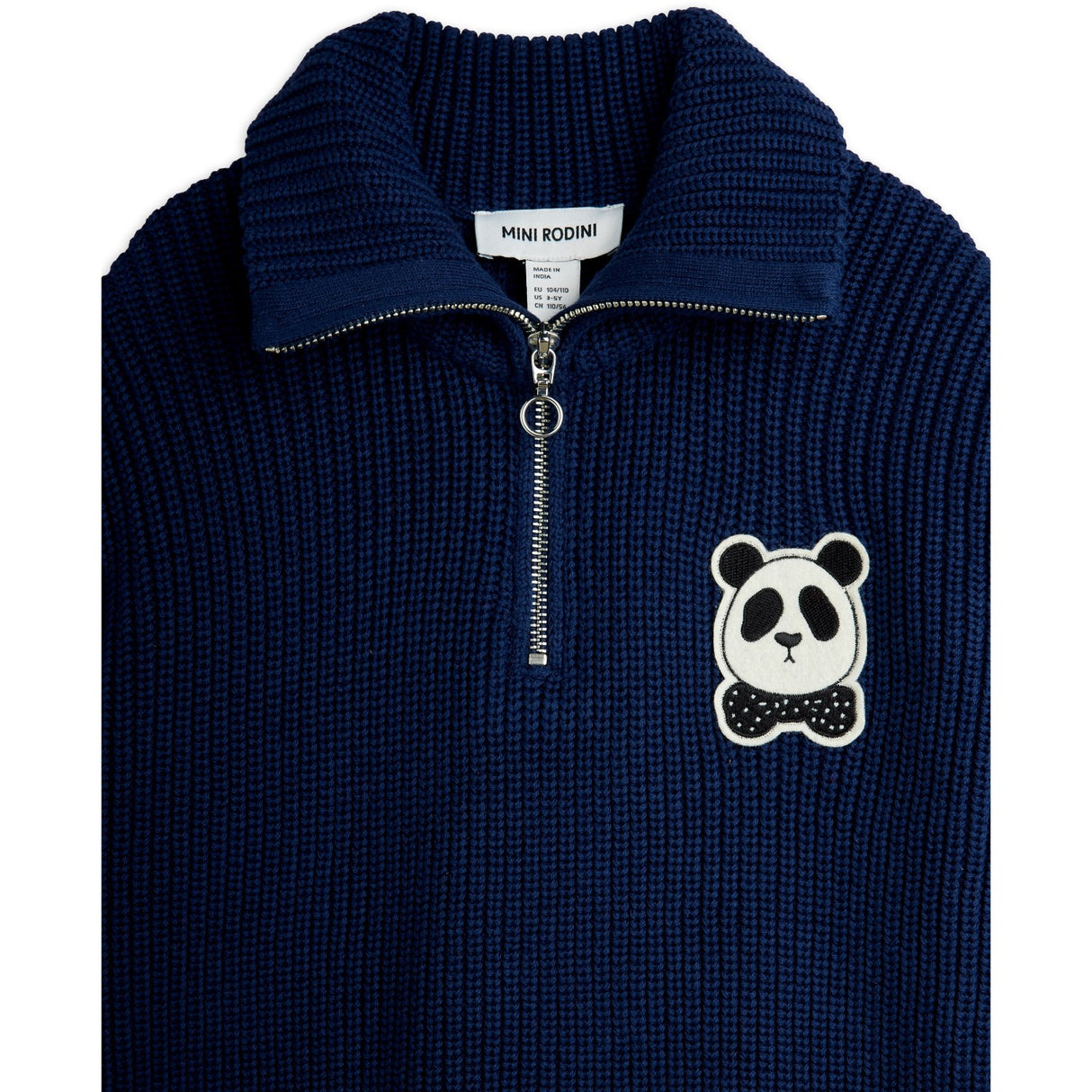 Mini Rodini Blue Panda Patch Chunky Strik Half Zip Sweater