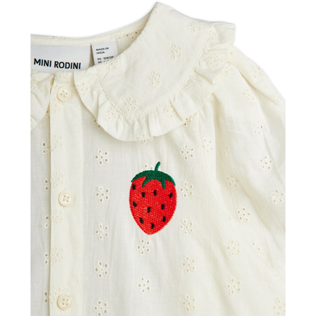 Mini Rodini White Strawberry Emb Schiffli Bluse