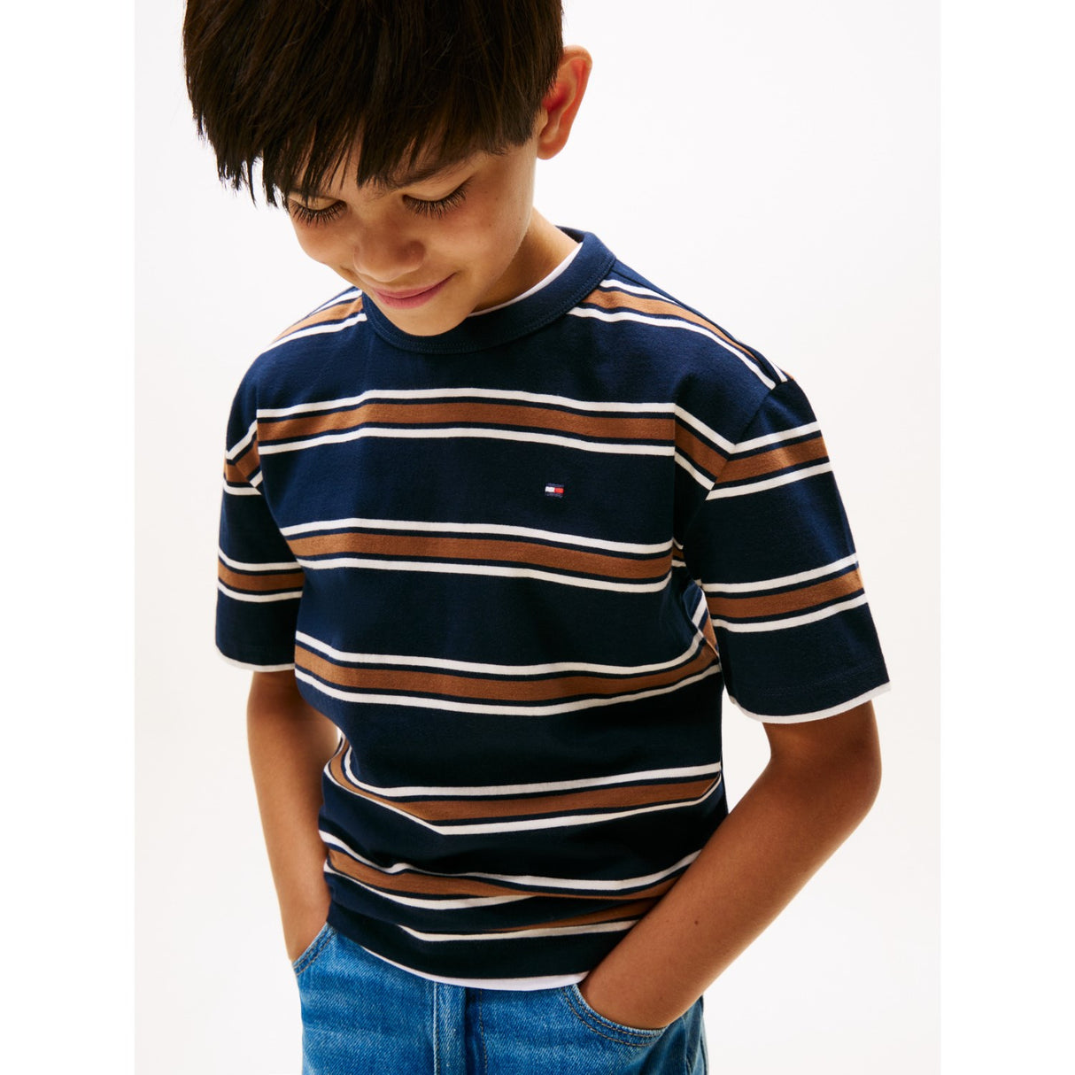 Tommy Hilfiger Navy Multi Stripe Bomuld Stripe Tee Ss