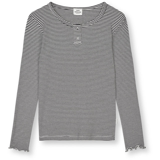 Mads Nørgaard Black/Vanilla Ice 2X2 Bomuld Stripe Tala Tee Ls