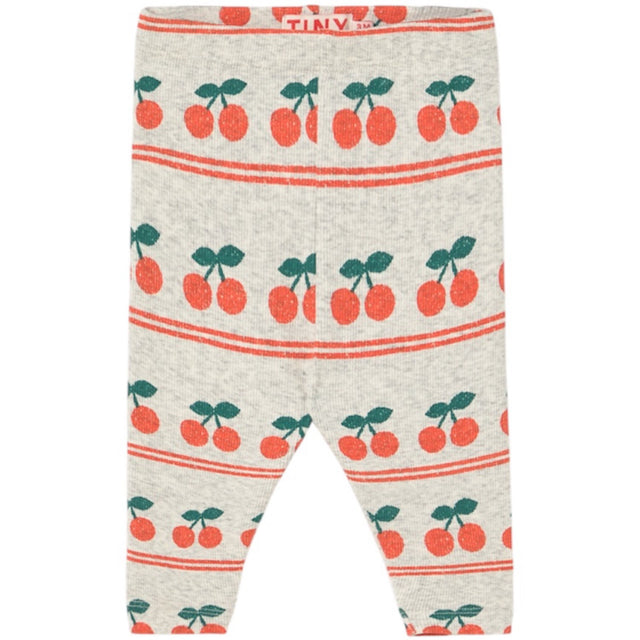 TinyCottons Light Cream Cherry Pattern Rib Baby Leggings