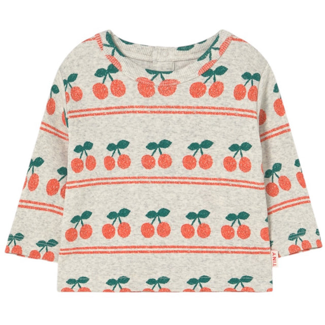 TinyCottons Light Cream Cherry Pattern Rib Baby Bluse