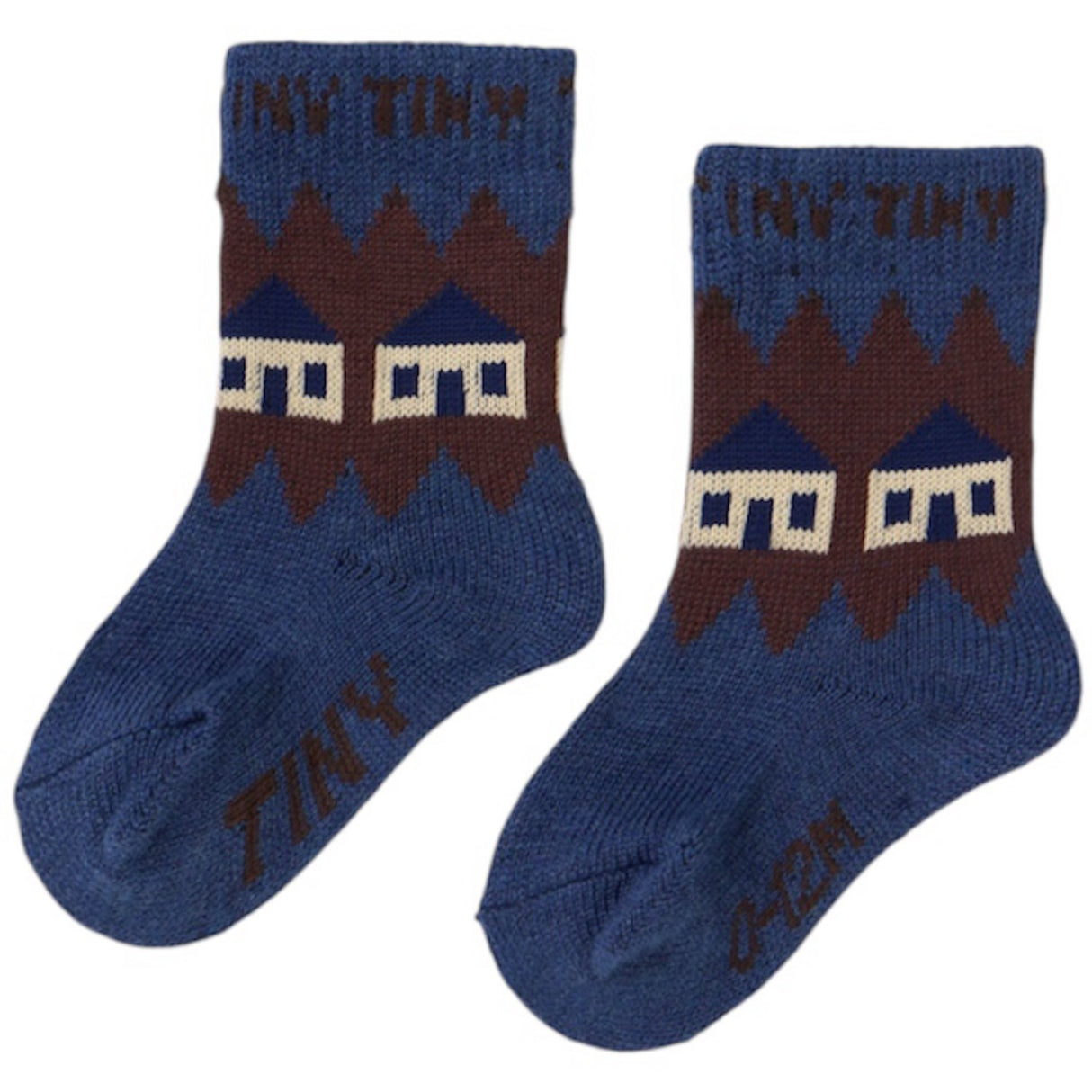 TinyCottons Light Navy Houses Uld Medium Strømper