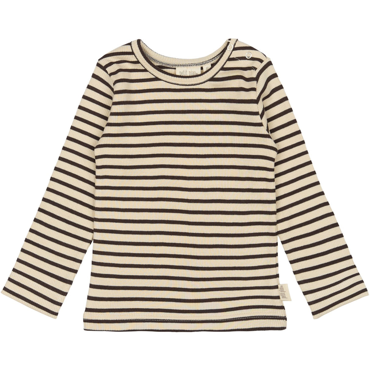 Petit Piao Coffee Bean/off White T-shirt L/S Modal Striped