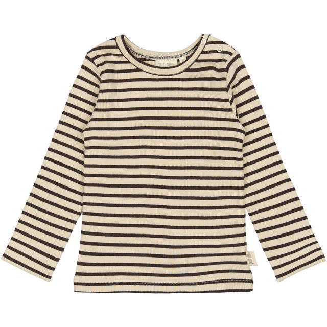 Petit Piao Coffee Bean/off White T-shirt L/S Modal Striped