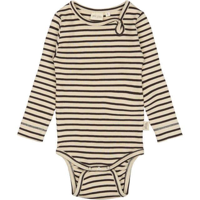 Petit Piao Coffee Bean/off White Body L/S Modal Striped