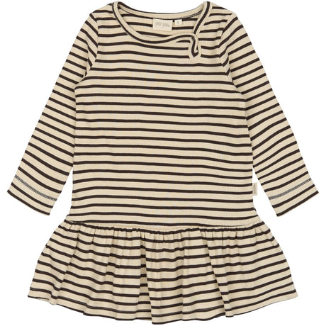 Petit Piao Coffee Bean/off White Kjole L/S Modal Striped