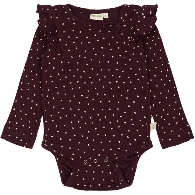 Petit Piao Dark Grape/White Body L/S Flæse Modal Heart