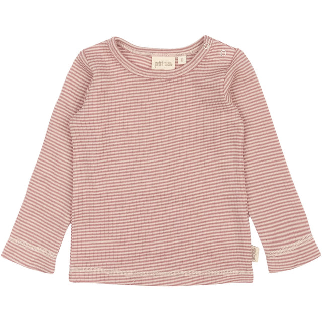 Petit Piao Nostalgic Rose/Dark Off White PPDante T-Shirt L/S Meriono Uld Striped