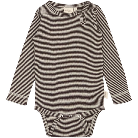 Petit Piao Coffee Bean/Dark Off White PPDante Body L/S Merino Uld Striped