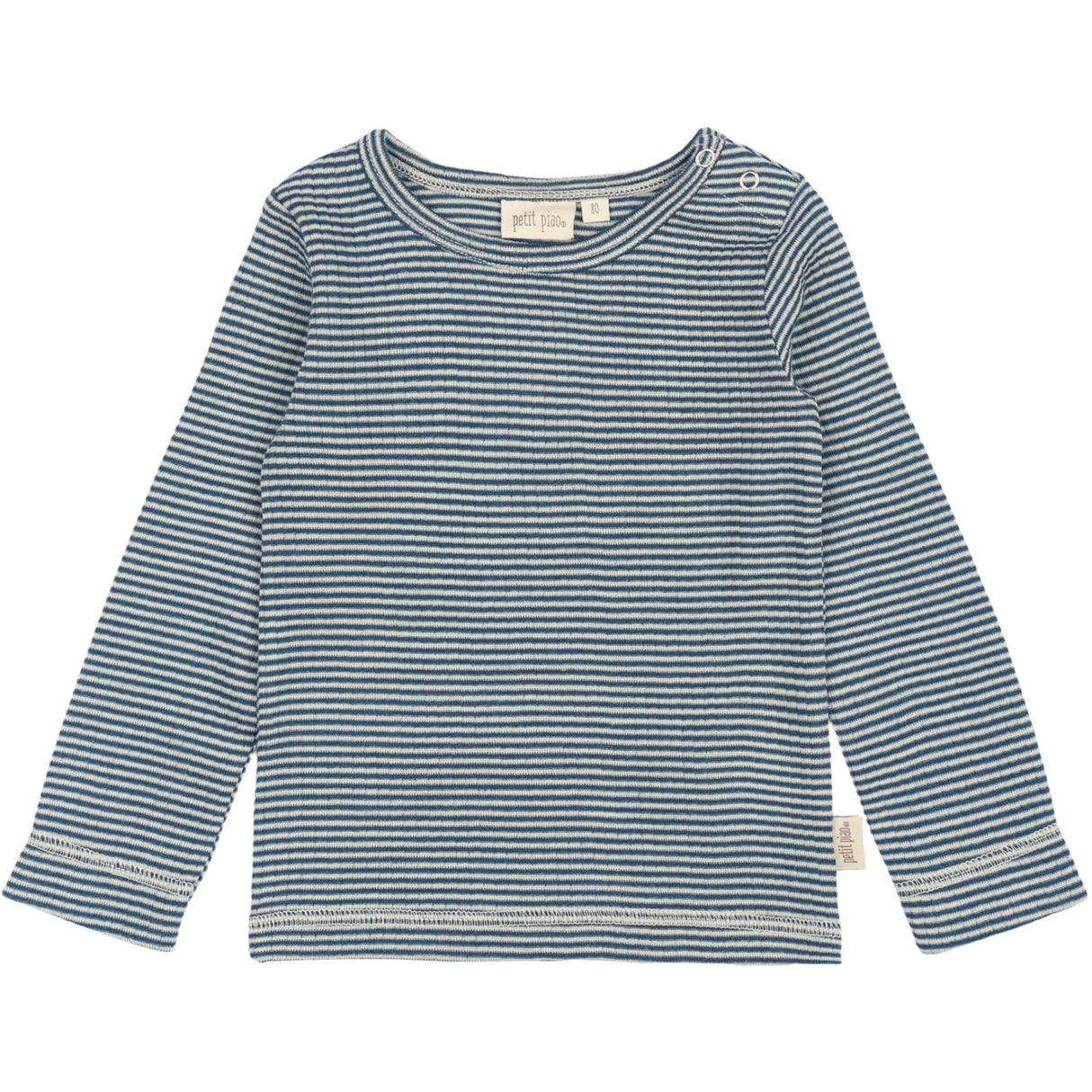 Petit Piao Ensign Blue/dark Off White PPDante T-Shirt L/S Meriono Uld Striped