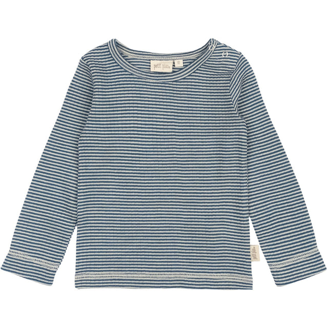 Petit Piao Ensign Blue/dark Off White PPDante T-Shirt L/S Meriono Uld Striped