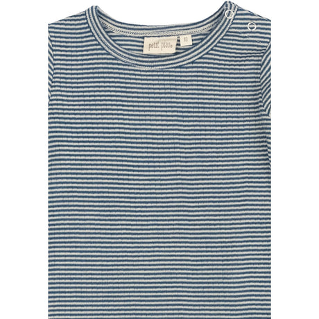 Petit Piao Ensign Blue/dark Off White PPDante T-Shirt L/S Meriono Uld Striped