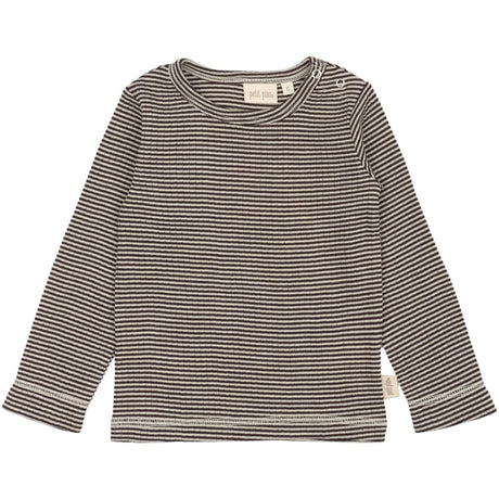 Petit Piao Coffee Bean/Dark Off White PPDante T-Shirt L/S Meriono Uld Striped