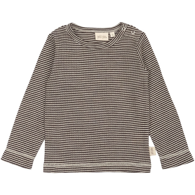 Petit Piao Coffee Bean/Dark Off White PPDante T-Shirt L/S Meriono Uld Striped