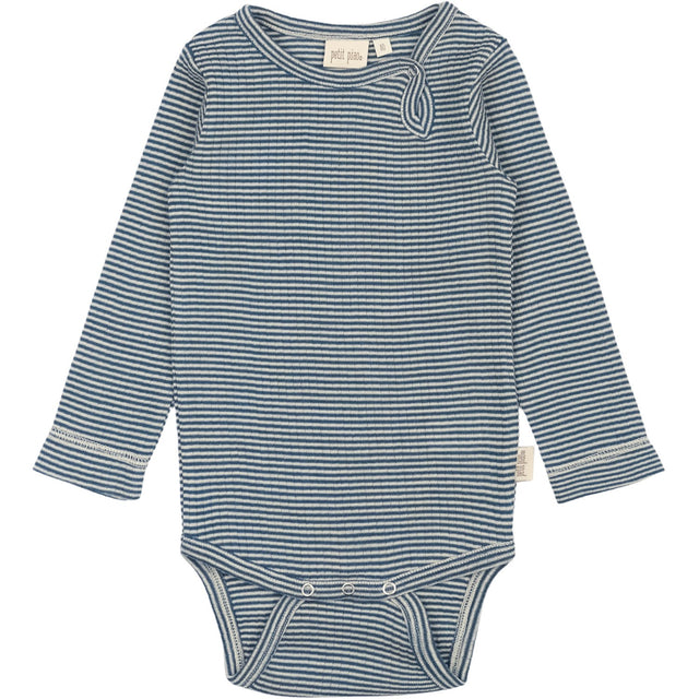 Petit Piao Ensign Blue/dark Off White PPDante Body L/S Merino Uld Striped