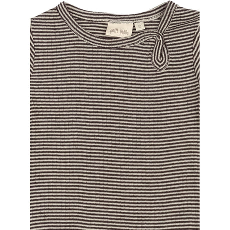 Petit Piao Coffee Bean/Dark Off White PPDante Body L/S Merino Uld Striped