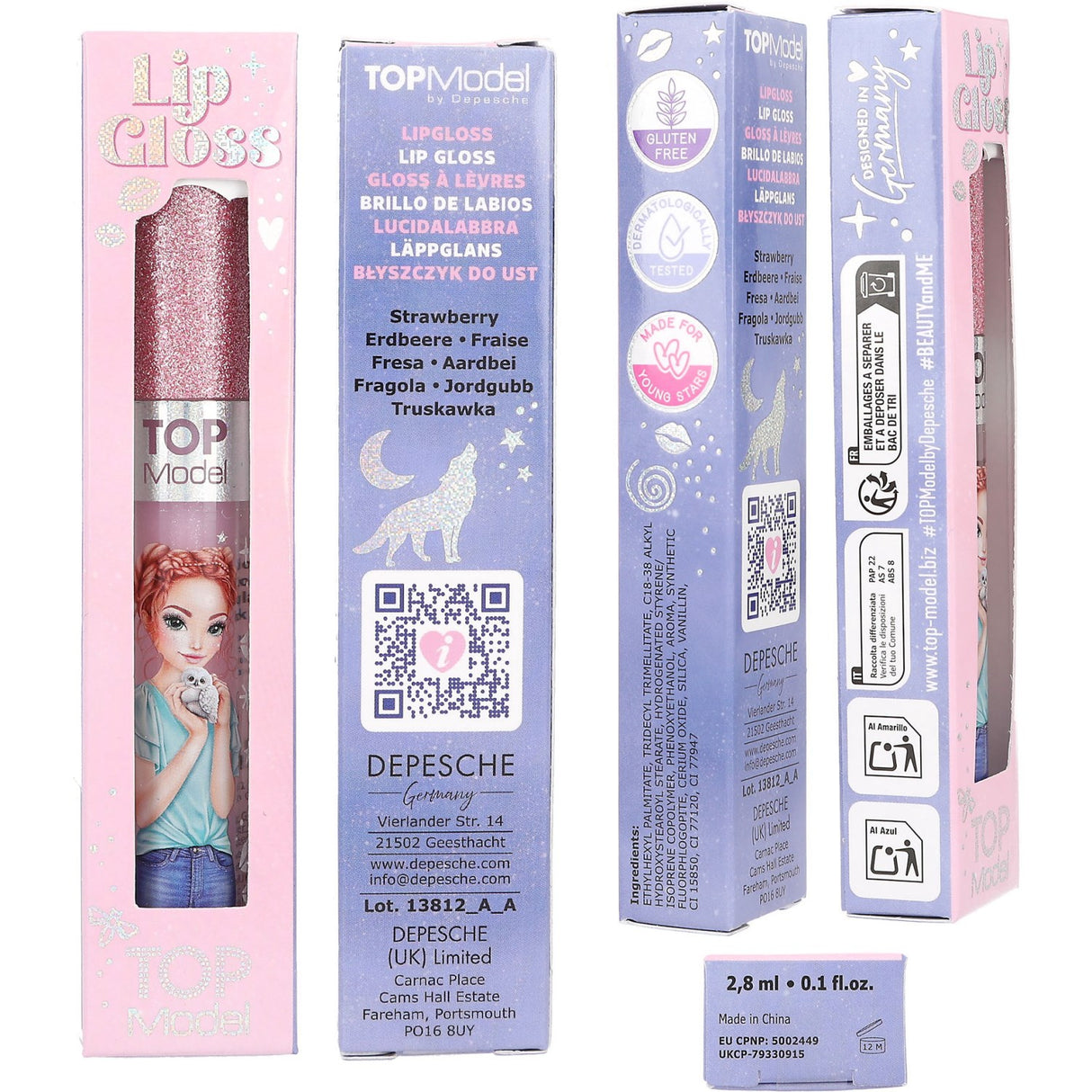 TOPModel Beauty And Me Rose Strawberry Lip Gloss Med Glitter Cap