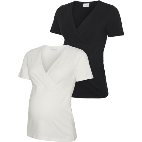 Mama;licious Black Snow White Mlkerrie Tess Ss Jrs Top 2F 2-Pak Noos