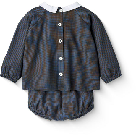 COPENHAGEN COLORS Brown/Blue Check Comb. Checkered Baby-Set W. Bluse Og Bloomer