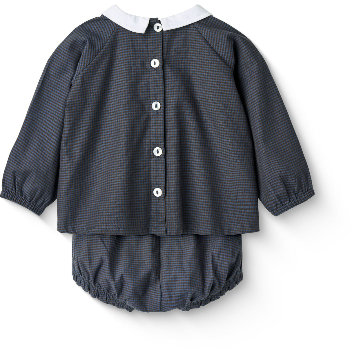 COPENHAGEN COLORS Brown/Blue Check Comb. Checkered Baby-Set W. Bluse Og Bloomer