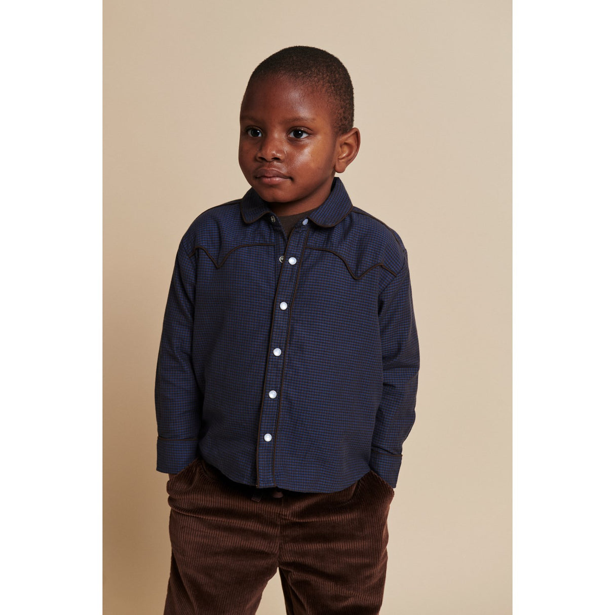 COPENHAGEN COLORS Brown/Blue Check Comb. Checkered Cowboy Skjorte