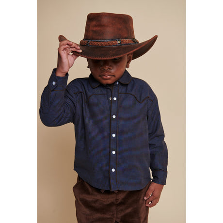 COPENHAGEN COLORS Brown/Blue Check Comb. Checkered Cowboy Skjorte