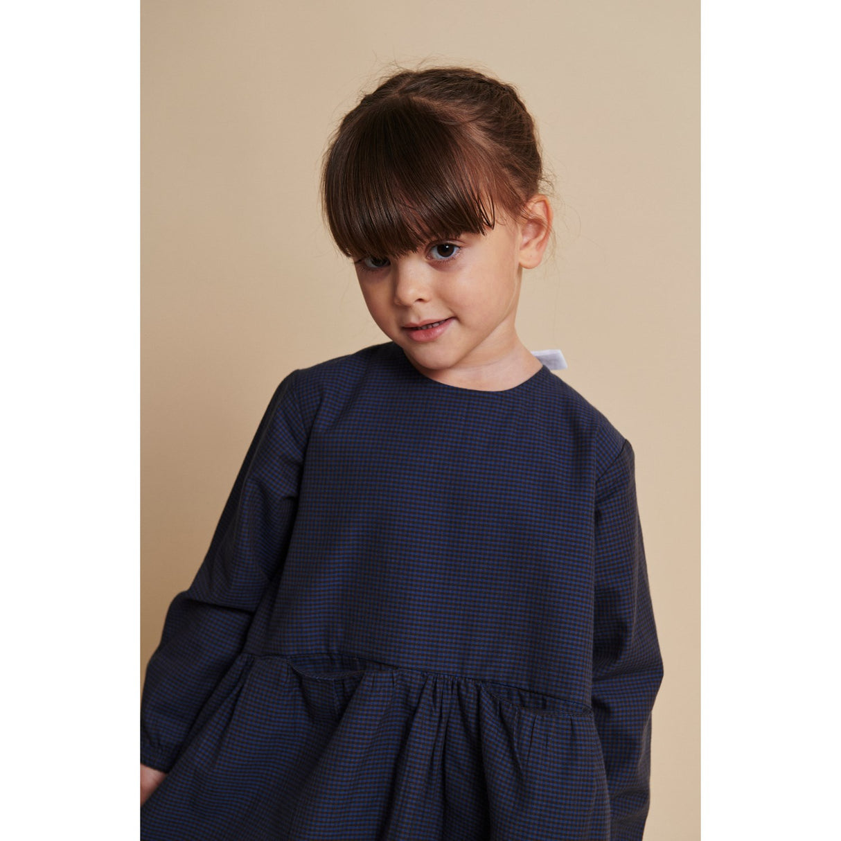 COPENHAGEN COLORS Brown/Blue Check Comb. Checkered Kjole W. Backside Sløjfe