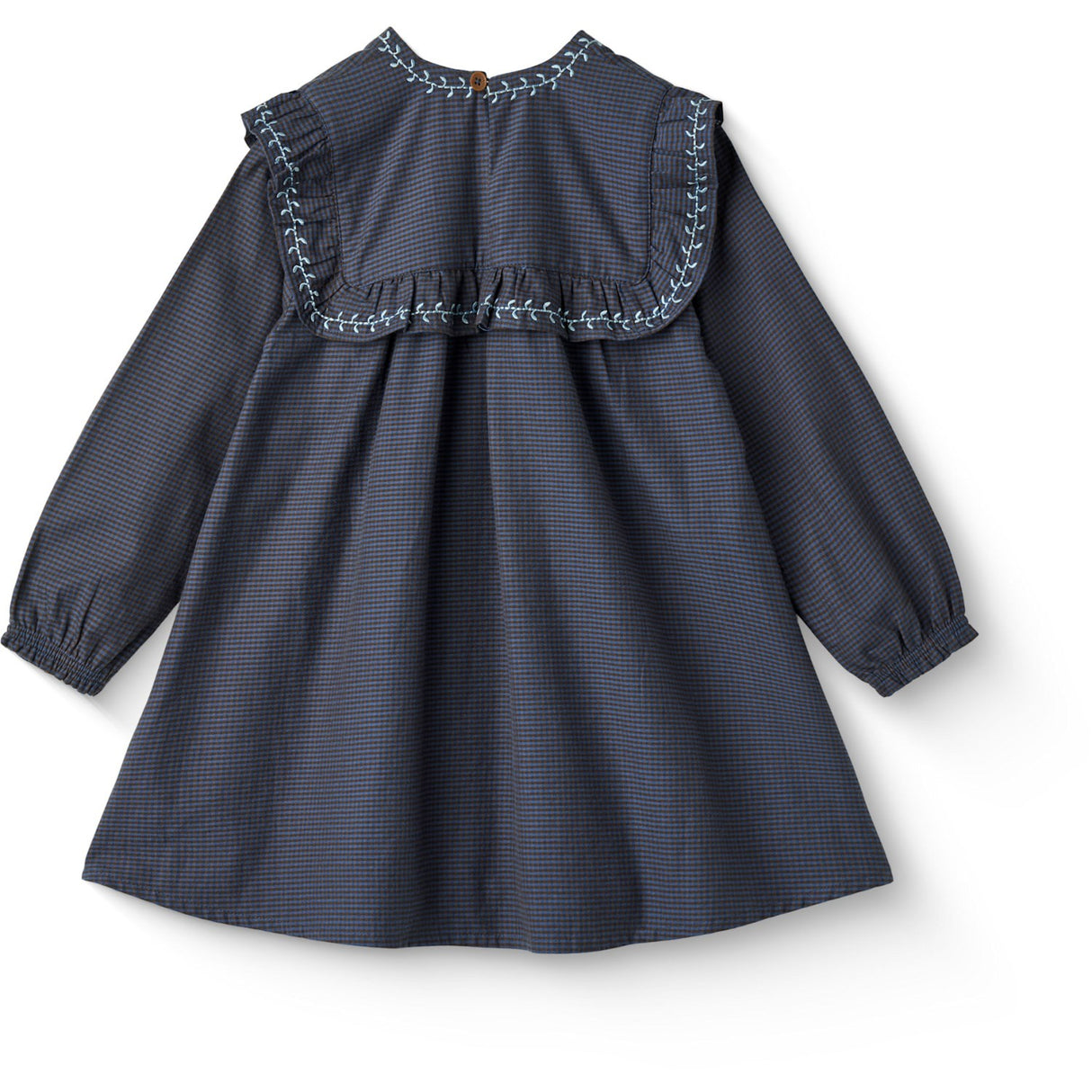 COPENHAGEN COLORS Brown/Blue Check Comb. Checkered Kjole W. Embroidery Og Ruffle