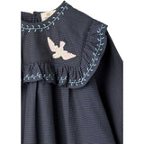 COPENHAGEN COLORS Brown/Blue Check Comb. Checkered Kjole W. Embroidery Og Ruffle