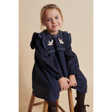 COPENHAGEN COLORS Brown/Blue Check Comb. Checkered Kjole W. Embroidery Og Ruffle