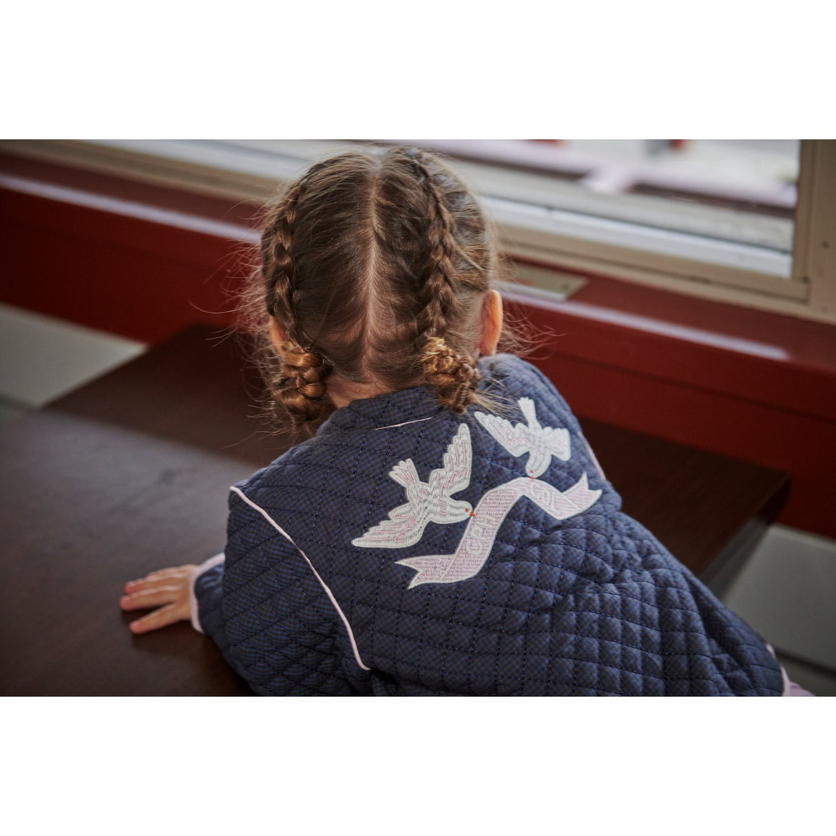 COPENHAGEN COLORS Brown/Blue Check Comb. Checkered Quiltet Jakke W. Embroidery