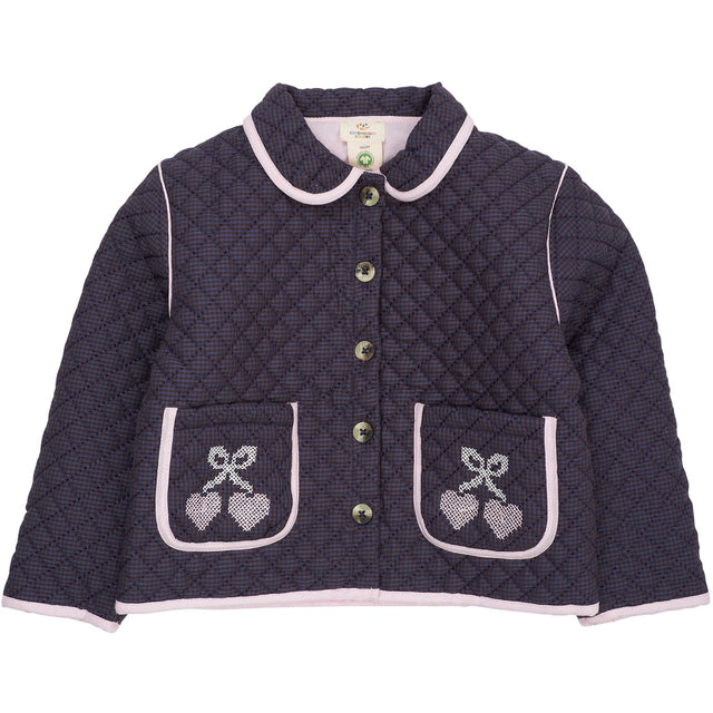 COPENHAGEN COLORS Brown/Blue Check Comb. Checkered Quiltet Jakke W. Embroidery