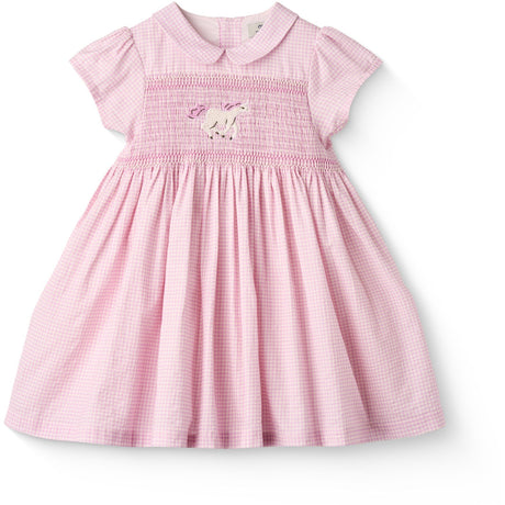 COPENHAGEN COLORS Syringa Comb. Houndstooth Kjole W. Handmade Unicorn Embroidery Og Smock