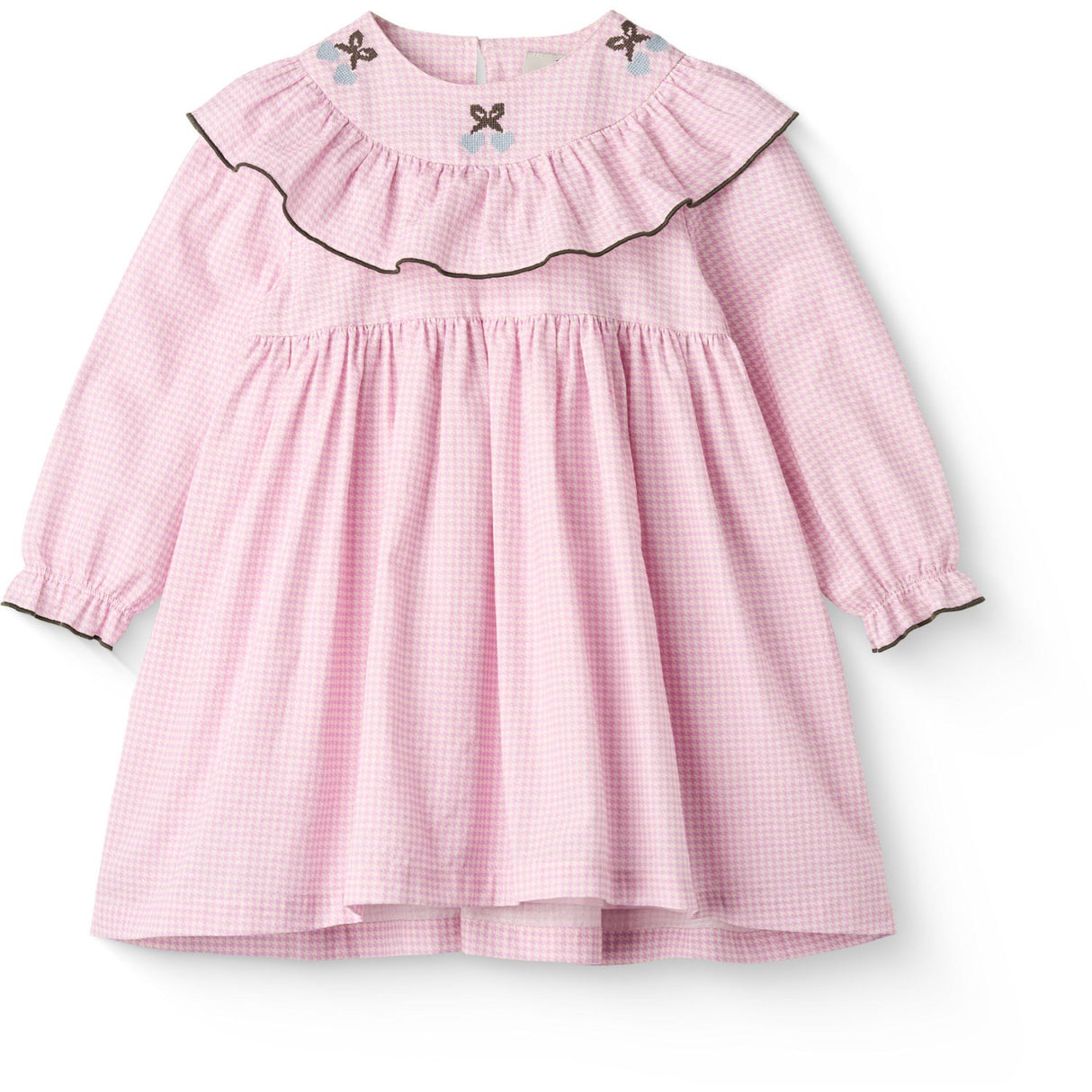 COPENHAGEN COLORS Syringa Comb. Houndstooth Flæse Kjole W. Embroidery