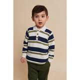 COPENHAGEN COLORS Green Combi Striped Pique Polo Bluse
