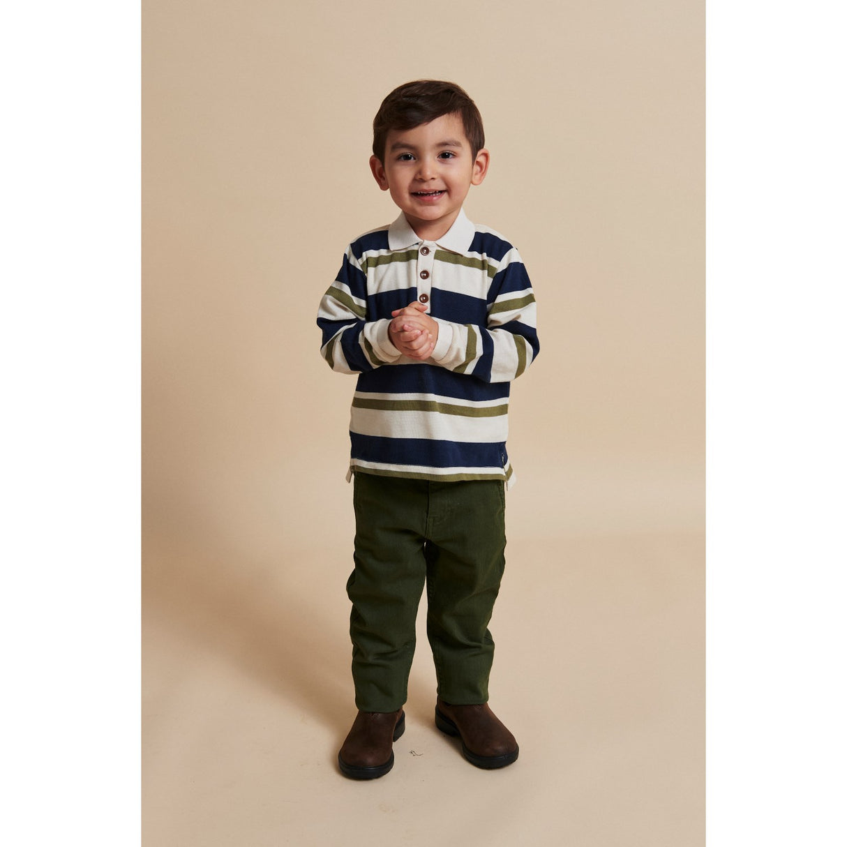 COPENHAGEN COLORS Green Combi Striped Pique Polo Bluse