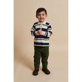 COPENHAGEN COLORS Green Combi Striped Pique Polo Bluse