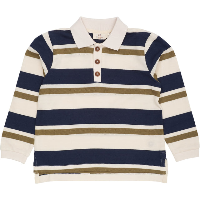 COPENHAGEN COLORS Green Combi Striped Pique Polo Bluse