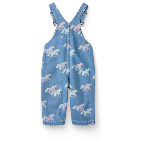 COPENHAGEN COLORS Indigo Blue Washed W Unicorn Organic Denim Baby Smækbukser W. Unicorn Print