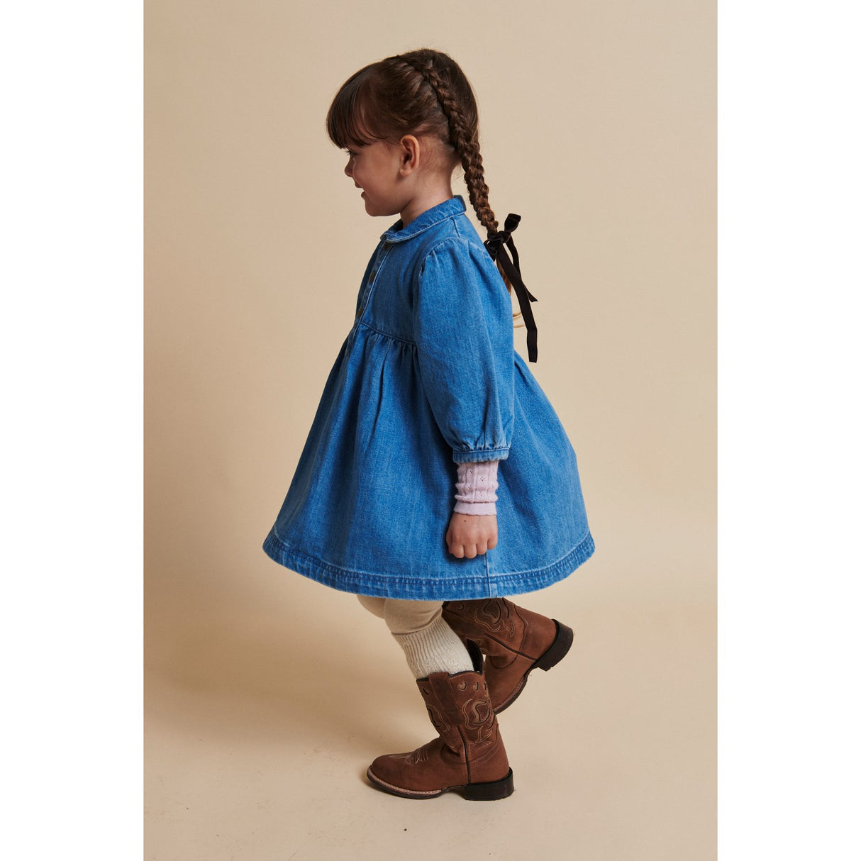 COPENHAGEN COLORS Indigo Blue Washed Organic Denim Kjole W. Puff Ærmer