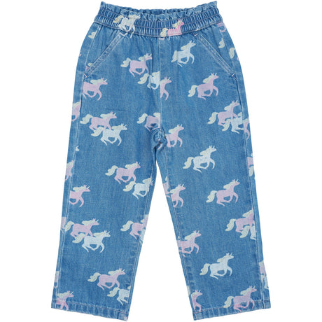 COPENHAGEN COLORS Indigo Blue Washed W Unicorn Organic Bukser W. Flæse Waist & Unicorn Print