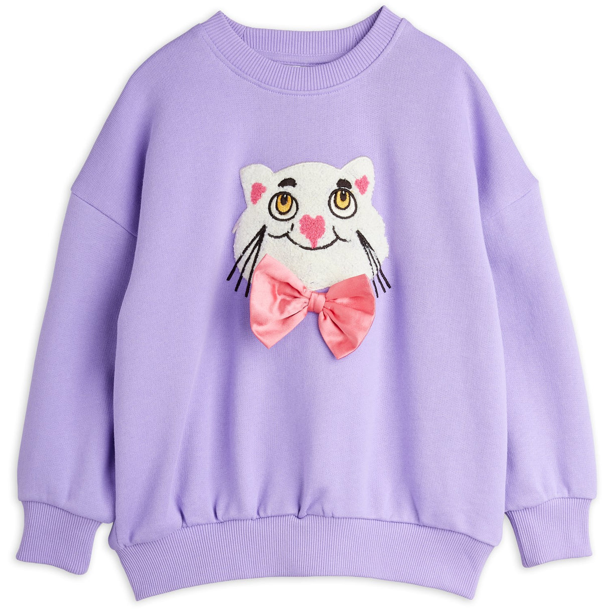 Mini Rodini Purple Cat Med Bowtie Chenille Sweatshirt