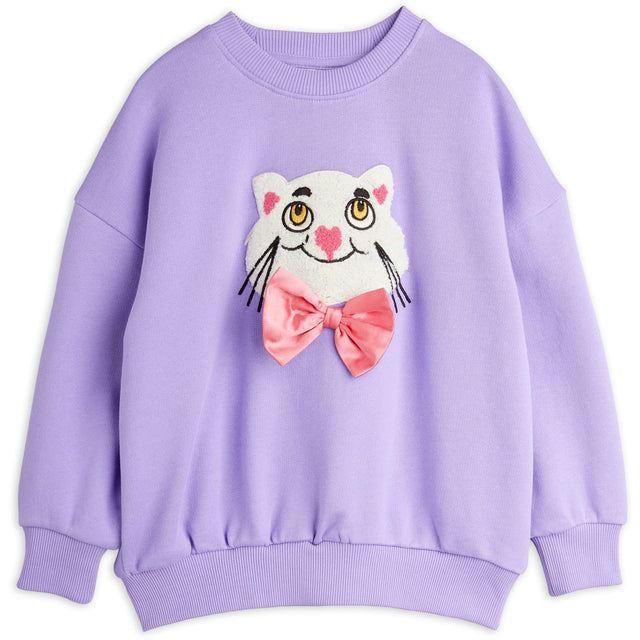 Mini Rodini Purple Cat Med Bowtie Chenille Sweatshirt