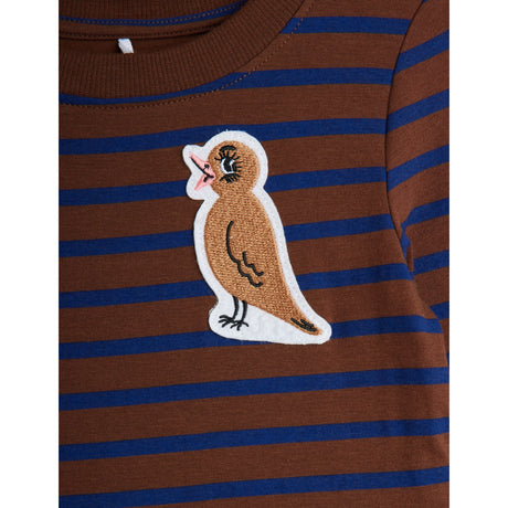 Mini Rodini Brown Stripe Bird Patch Ls Kjole