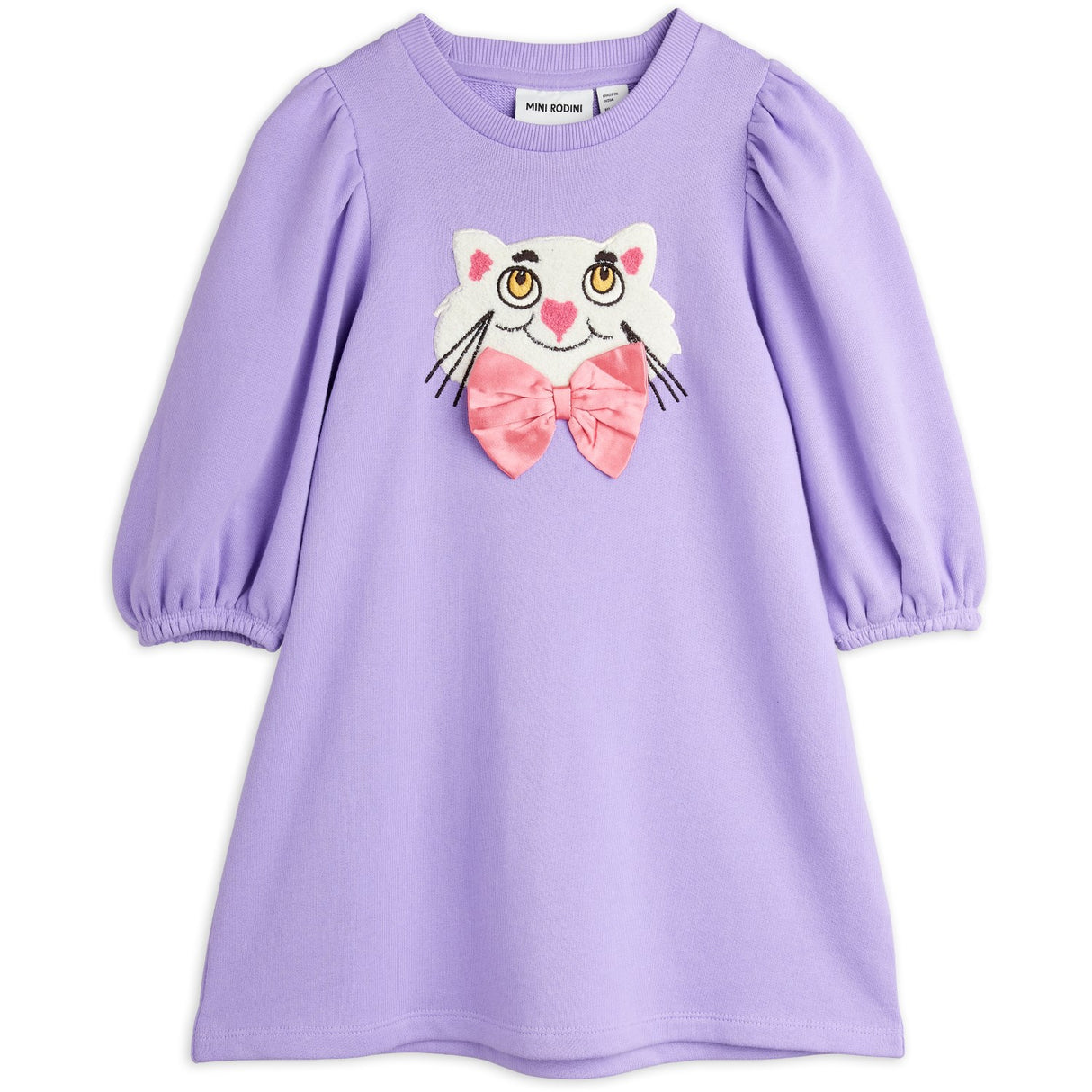Mini Rodini Purple Cat Med Bowtie Chenille Sweatkjole