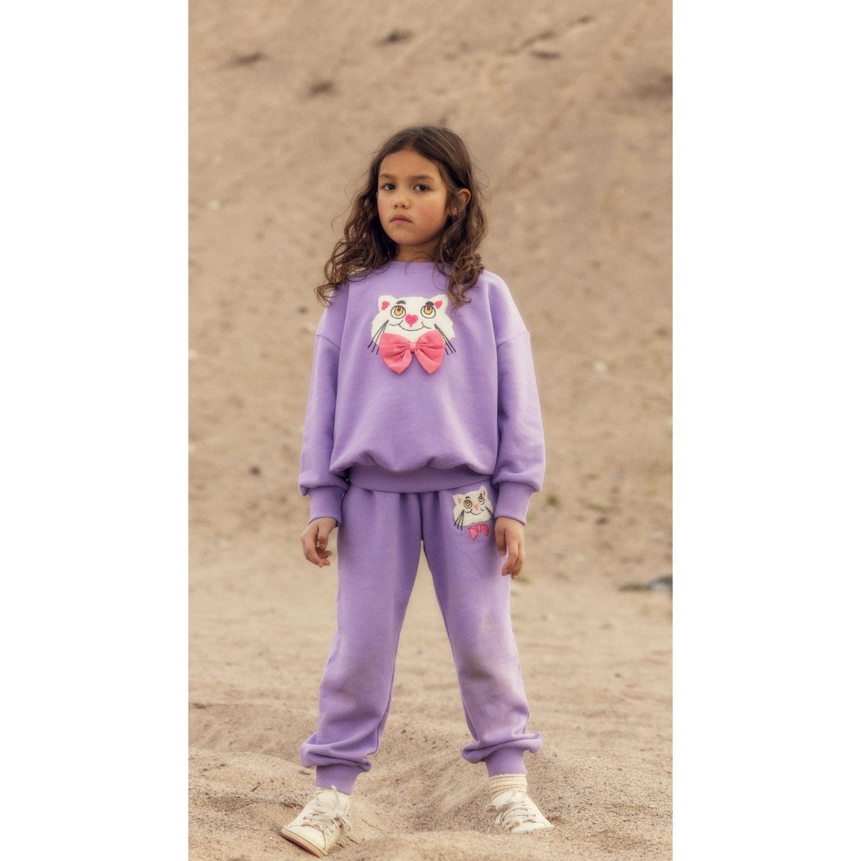 Mini Rodini Purple Cat Med Bowtie Chenille Sweatshirt