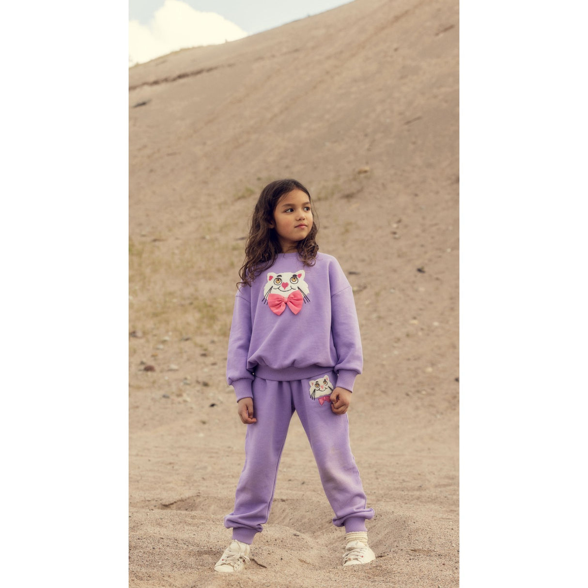 Mini Rodini Purple Cat Med Bowtie Chenille Sweatshirt